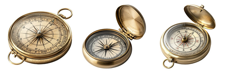 PNG Vintage Compasses for Navigation and Exploration. Isolated on transparent background