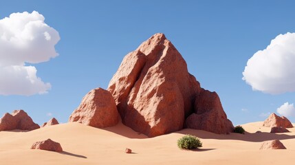 Majestic Rock Formations in a Desert Landscape with Blue Sky and Clouds