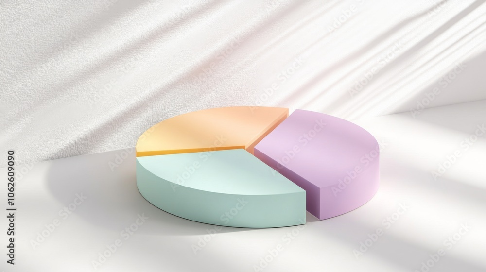Poster vibrant 3d segmented pie chart in pastel colors