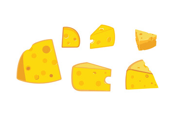Set of six unique cheese illustrations in vector style, easily editable file,