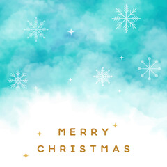 水彩テクスチャーと雪の結晶のクリスマスの背景素材　ベクターイラスト　正方形　1080　SNS背景