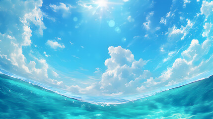 Summer Beach Underwater Japanese Anime Style Fish Eye Effect  Poster Wallpaper