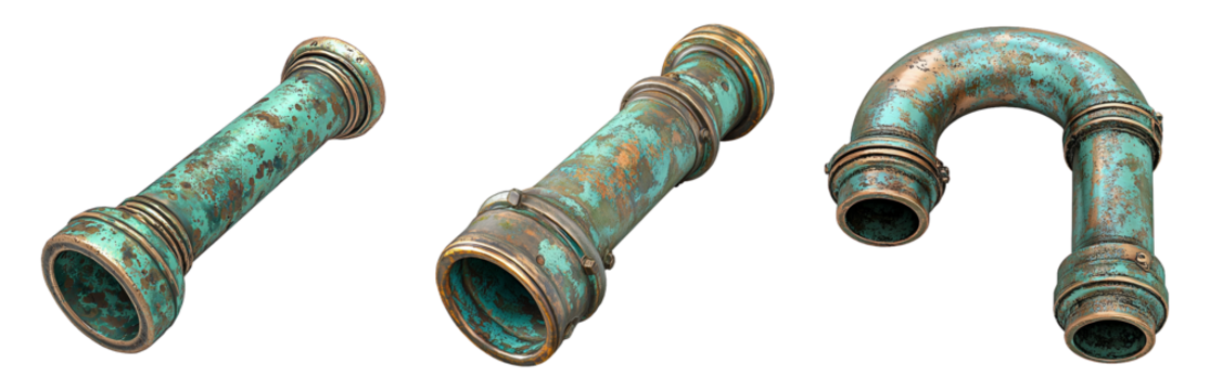 PNG Aged Copper Pipes with Patina for Industrial Design. Isolated on transparent background