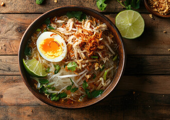Soto Ayam Another Bowl of Shredded Chicken with Glass Noodles in a Cozy Setting