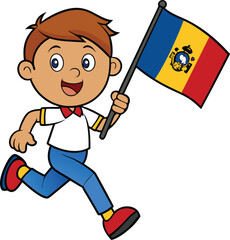 vector child run in hand-andorra flag independence day
