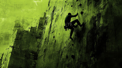 Green Wall Climbing: Extreme Sports, Grit, Determination, Silhouette, Climber