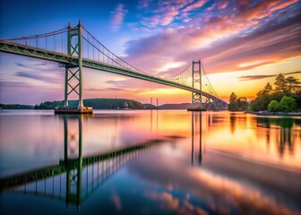 Minimalist Photography of Thousand Islands International Bridge at Sunset, Linking Ontario Canada and New York USA, Scenic View of US Side, Natural Beauty, June 14th 2024