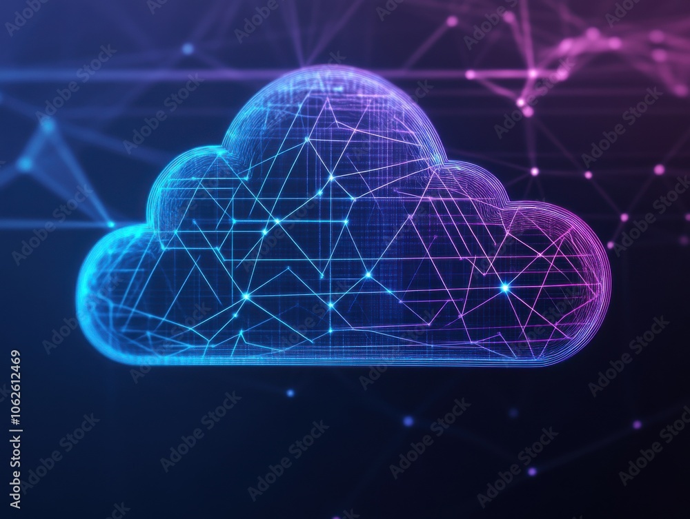Poster abstract cloud graphic with network connections illustrating modern data storage and digital technol