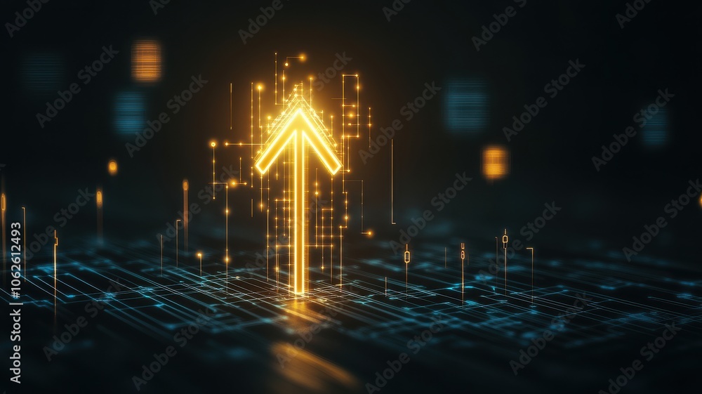 Poster abstract digital upward arrow design representing growth, innovation, and progress in modern technol