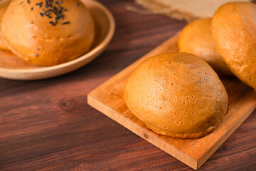 Mexican coffee bun. It is sweet bun with coffee topping and butter as filling