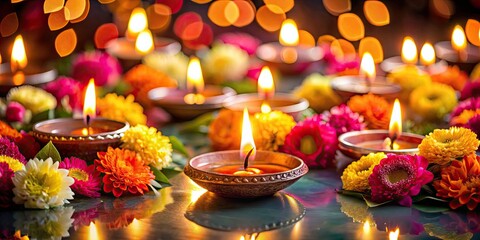 Diwali festival candles lighting up beautiful flowers, Diwali, festival, candles, lighting, flowers, celebration