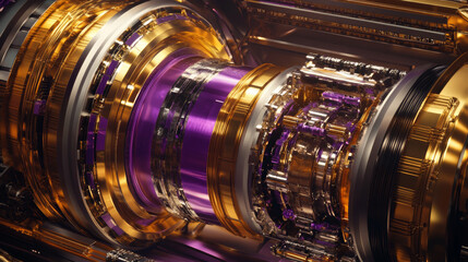 Obraz premium Futuristic Fusion Reactor: Gold, Purple, 3D Render, Industrial Design