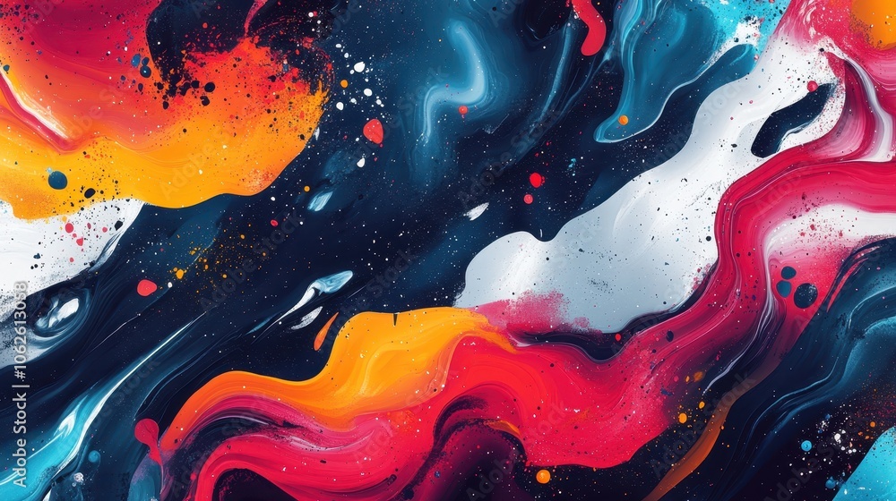 Poster generative ai illustration of abstract colorful background with various shapes and splashes of paint