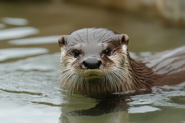 Fototapeta premium Curious Otter Swimming in Clear Water