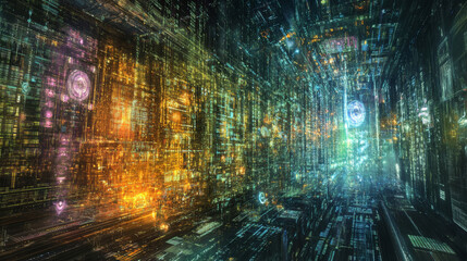 Futuristic Cybernetic Cityscape with Neon Lights