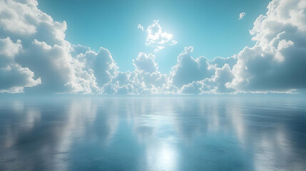 Fototapeta premium Clouds Reflecting on Calm Ocean Water - 3d Illustration