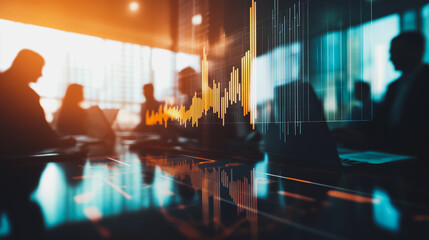 Obraz premium Professional business team working on a project together in the office Using innovation economic growth charts and network connections to accompany the data. in analyzing future trend 