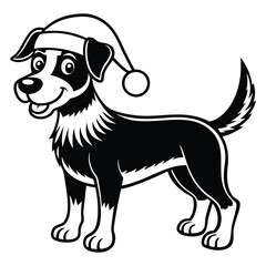 christmas santa hat cartoon dog white background