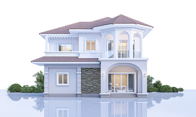 Architecture 3d rendering illustration of house on white background