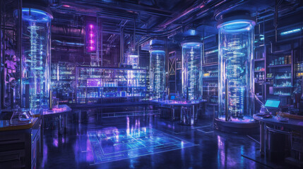 Fototapeta premium Futuristic Neon Sci-Fi Laboratory Interior