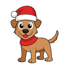 christmas santa hat cartoon dog white background