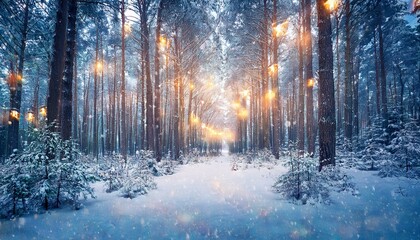 Magical Winter Forest at Night
