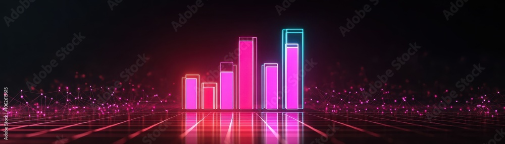 Aufkleber colorful bar graph representing data growth with vibrant neon lights and a dark background for a mod