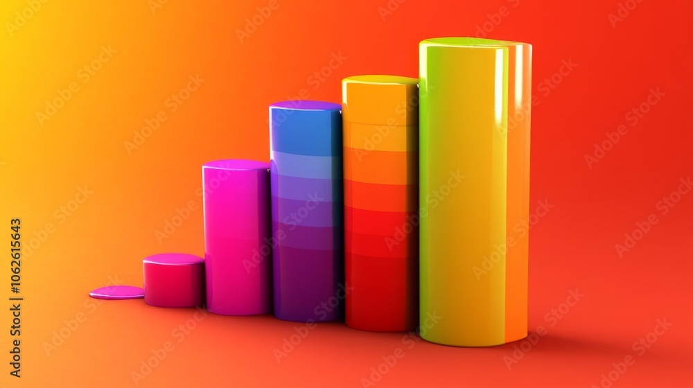 Poster colorful 3d stacked bar graph on vibrant background