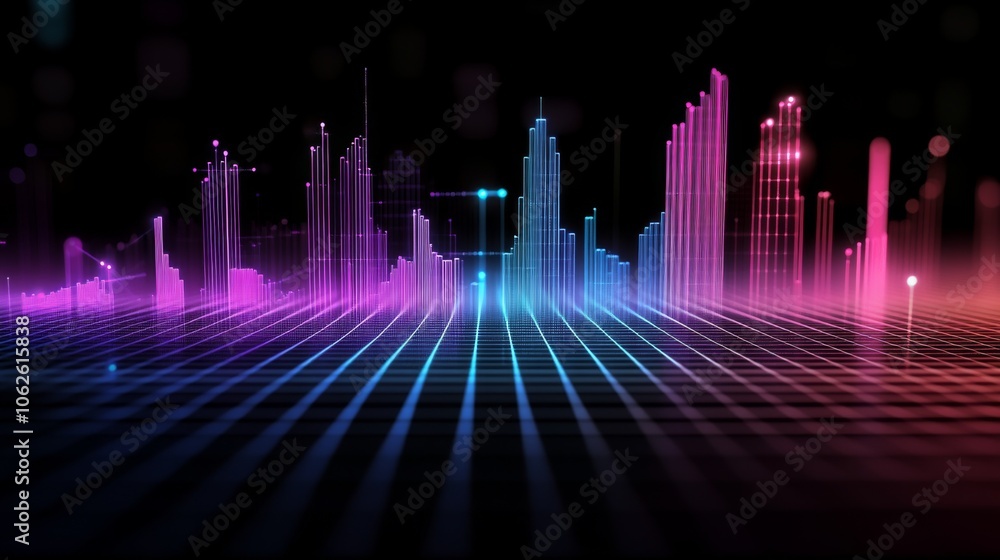 Poster vibrant 3d abstract graph with emerging bars and lines