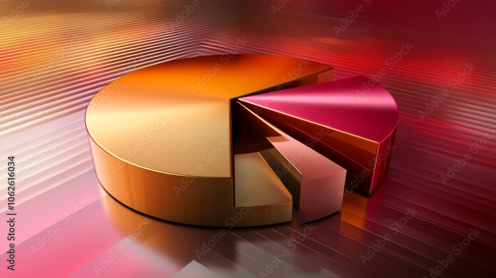 Poster metallic 3d pie chart on abstract background