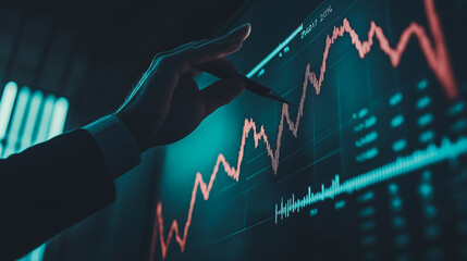 Business person evaluates metrics for charts and graphs with statistics to innovative analyze business potential and forecast future development of companies growth., setting goals for expansion.