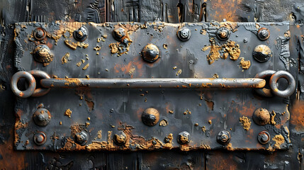 Rusty Metal Plate with Circular Handles and Rivets - 3D Illustration