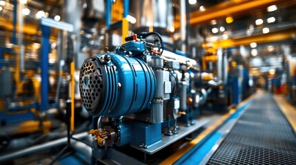 Fototapeta premium Large industrial air compressor is operating and supplying compressed air to a modern factory