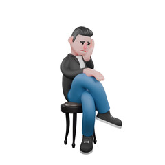 3D Music Star Character. A male musician sits with his hands on his face with a stressed expression. Singing Performer