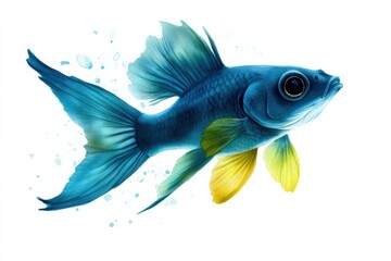 Fototapeta premium Colorful goldfish swimming in clear water, white isolate background.