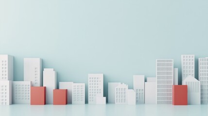 Obraz premium Minimalistic city skyline made of white and red buildings, perfect for urban design and architecture themes.