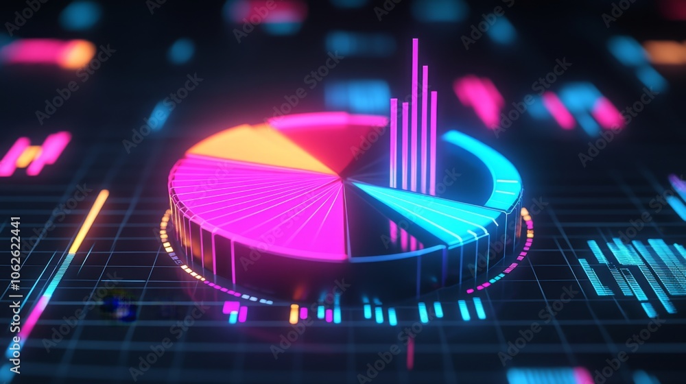 Poster vibrant 3d floating pie chart visualization
