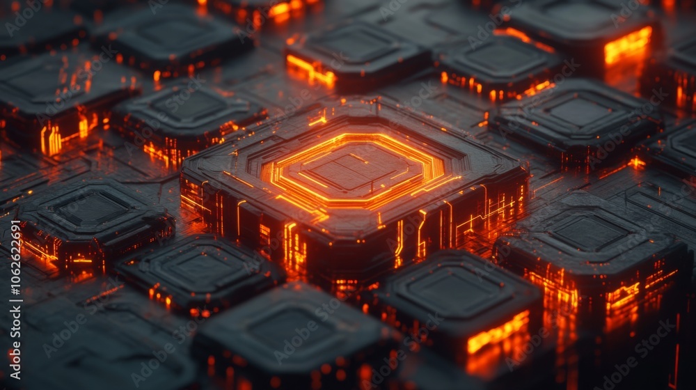 Poster futuristic graphic design with layered hexagons