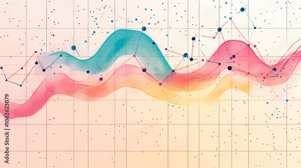 Aufkleber Abstract Line Graph with Colorful Waves and Background