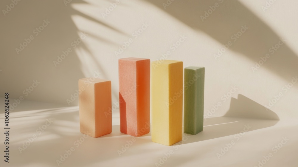 Poster minimalist 3d bar graph composition in solid colors