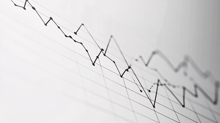 black and white closeup stock chart graphic of fluctuating lines and data points on a grid