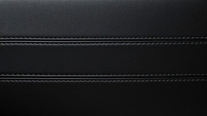 Black horizontal stitched leather background with intricate seam detail, leather, elegant, luxury