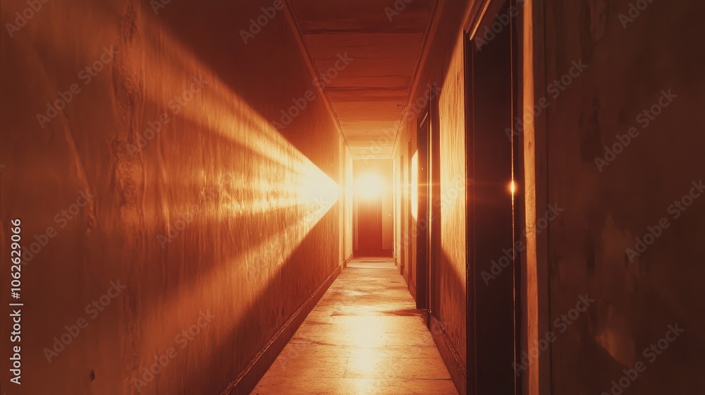 Poster a focus point of light shining through a keyhole at the end of a long corridor, representing goals.