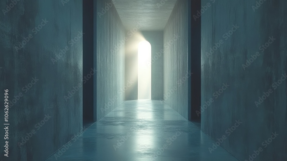 Poster a focus point of light shining through a keyhole at the end of a long corridor, representing goals.