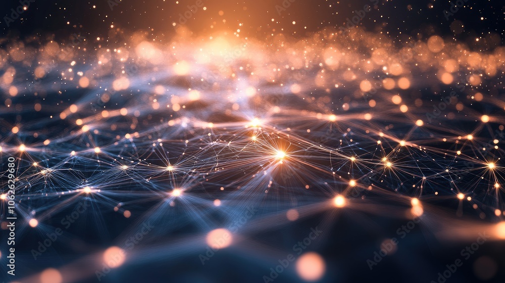 Poster abstract image of glowing lines converging on a point of light, symbolizing focused goals.