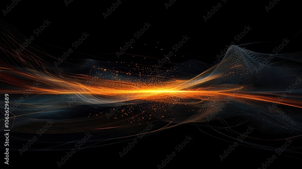 Poster abstract image of glowing lines converging on a point of light, symbolizing focused goals.