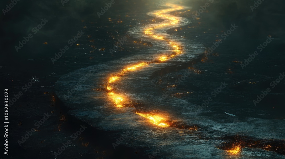 Aufkleber conceptual image of a winding path with glowing light at the end, symbolizing the journey to success