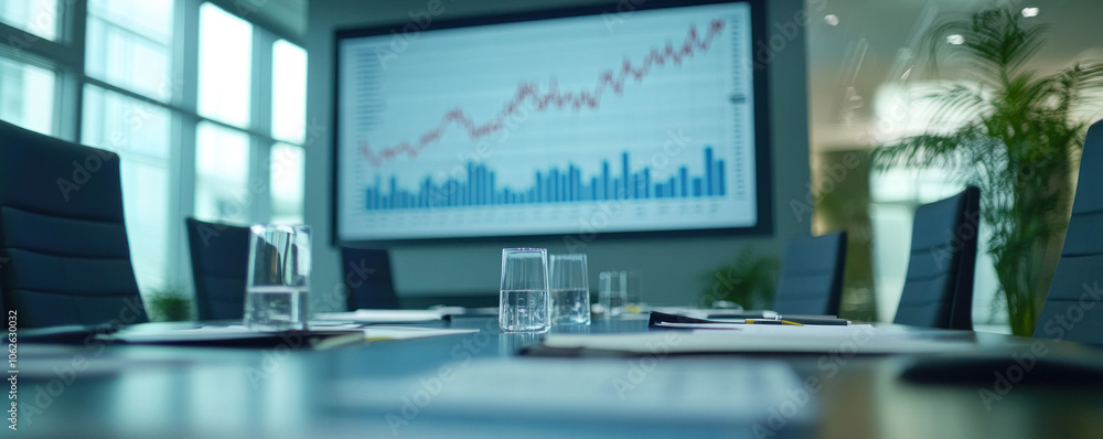 Poster a group of people are sitting around a table with a large screen behind them. the screen displays gr