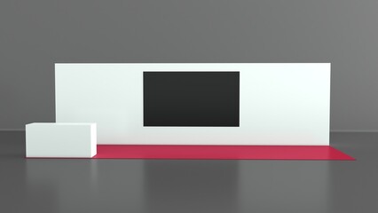 Exhibition stand mockup and flat used for branding and corporate identity. Empty stand or booth in a tradeshow. 3d render exhibition mockup. Virtual exhibition. 