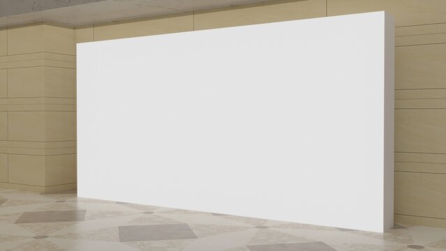 3D exhibition stand. White empty geometric square. White blank promotion.  Presentation event room display. Blank wall. Blank mock-up box product isolated. Mockup for press wall, pop up. Template